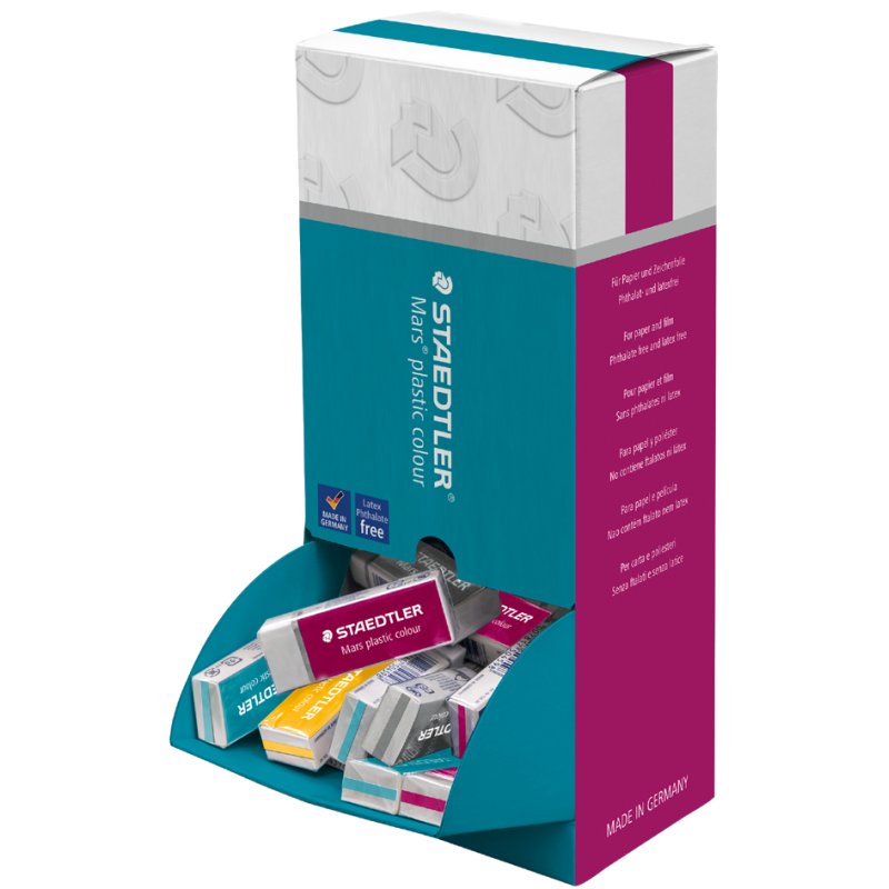 STAEDTLER Mars Plastic Colour eraser, sliding sleeve, assorted colours, 40 pieces